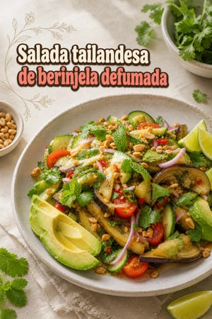 Salada tailandesa de legumes e berinjela defumada
