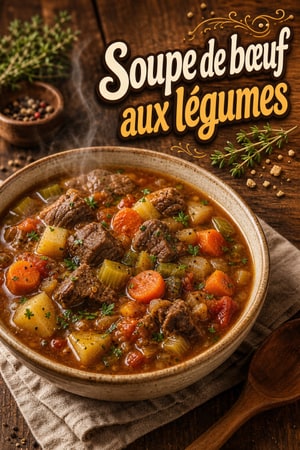 Soupe au bœuf et aux légumes traditionnelle et rustique