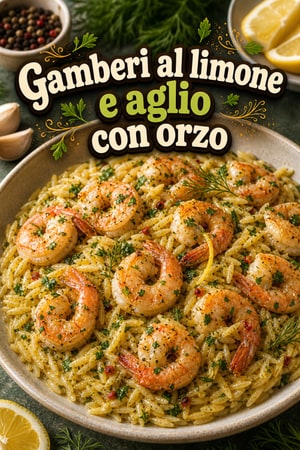 Gamberi al Burro, Limone e Aglio con Orzo e Erbe Fresche