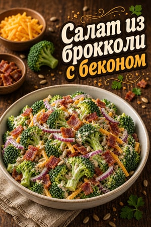 Классический салат из брокколи с беконом и сыром чеддер