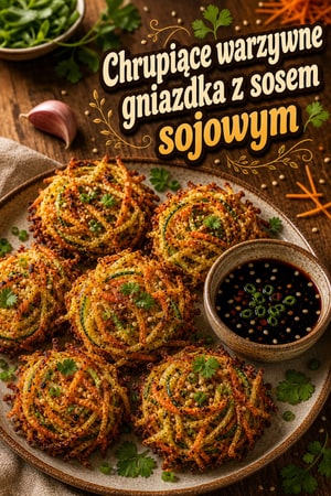 Chrupiące warzywne gniazdka z sosem sojowym