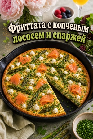 Фриттата с копченым лососем, спаржей и козьим сыром