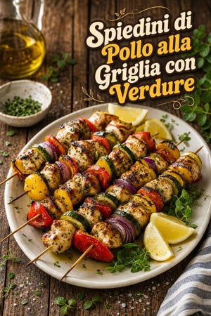 Spiedini di Pollo alla Griglia con Verdure Marinate