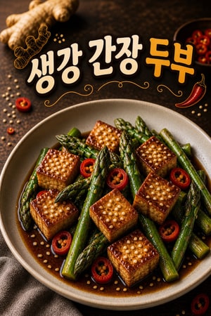 바삭한 생강 간장 두부 구이와 아스파라거스 볶음 만드는 법