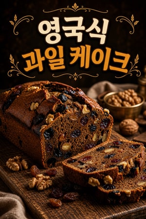 서늘한 계절에 어울리는 러스틱 잉글리시 프루트케이크: 건조과일과 구운 호두, 오렌지 제스트와 럼 풍미