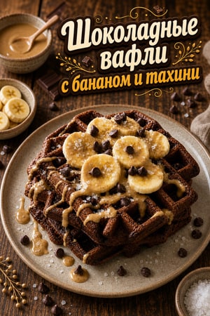 Шоколадно-банановые вафли с тахини и морской солью