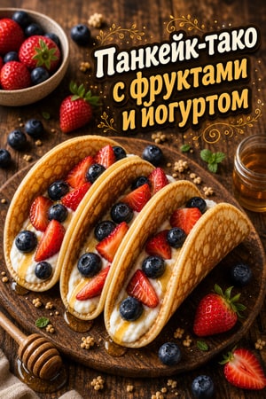 Пышные завтрак-тако из панкейков со свежими фруктами и йогуртом