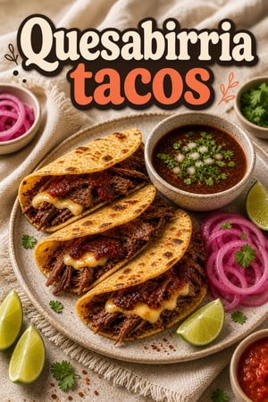 Quesabirria tacos z aromatyczną wołowiną i consomé