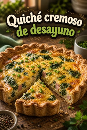 Quiché fácil y cremoso de desayuno con jamón y espinacas
