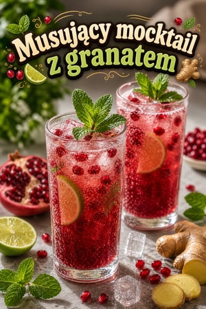 Musujący mocktail z granatem i imbirem z nutą mięty
