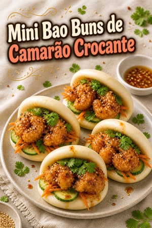 Mini Bao Buns de Camarão Crocante com Mel e Alho