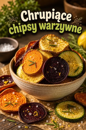 Chrupiące chipsy warzywne z airfryera, z ziołami i cytryną