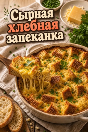 Сырная утренняя запеканка из черствого деревенского хлеба