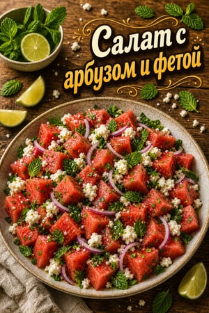 Освежающий салат с арбузом, фетой, лаймом и мятой