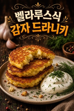 벨라루스 전통 감자 드라니키: 바삭한 겉과 포근한 속, 마늘 사워크림 곁들임 — 집밥 레시피, 초간단 40분 완성