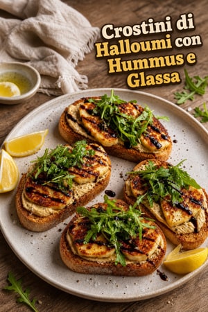 Crostini di Halloumi con Hummus e Glassa di Balsamico