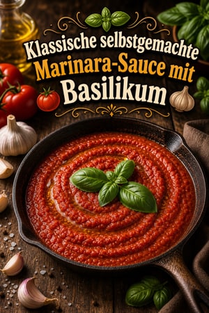 Klassische selbstgemachte Marinara-Sauce mit Basilikum