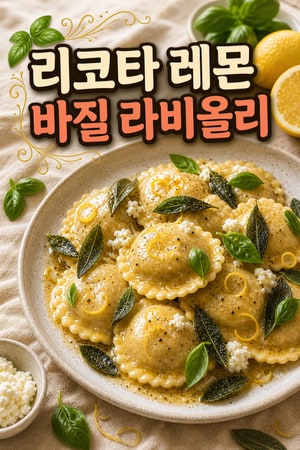 집에서 만드는 수제 리코타 레몬 바질 라비올리와 고소한 세이지 브라운버터 소스 — 간단하고 우아한 저녁 메뉴