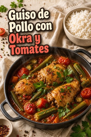 Guiso de Pollo con Okra y Tomates Asados al Fuego