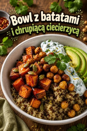 Miseczka batatów w hot honey z chrupiącą ciecierzycą