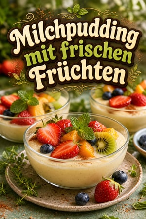 Cremiger Milchpudding mit frischen Früchten der Saison