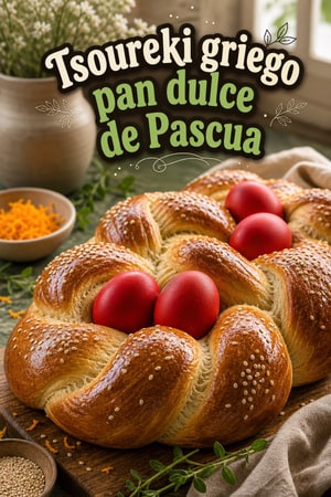 Tsoureki griego tradicional: pan dulce trenzado de Pascua