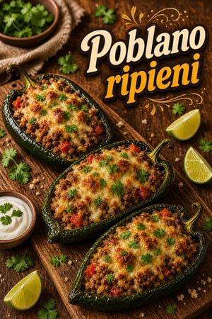 Peperoni Poblano Ripieni di Carne e Riso con Formaggio