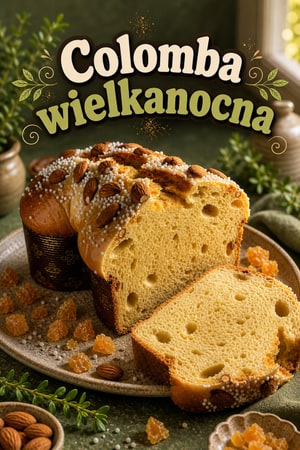 Tradycyjna włoska Colomba wielkanocna z migdałami
