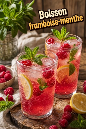 Boisson maison à la framboise et à la menthe