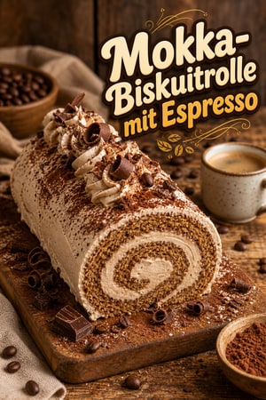 Leichter Mokka-Biskuitrolle mit Schokofüllung und Espresso