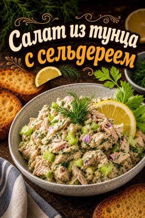 Классический салат из тунца с сельдереем и зеленью
