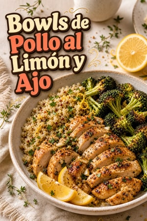 Bowls de Pollo al Limón y Ajo con Quinoa y Brócoli Asado