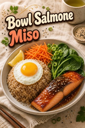 Ciotola colazione: salmone miso, riso integrale e spinaci