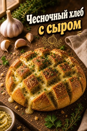 Хлеб для отрывания с чесноком, зеленым маслом и сыром