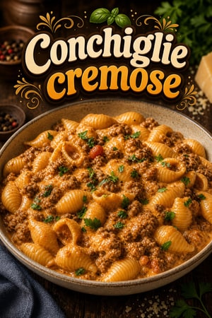 Conchiglie Cremose One-Pot con Carne e Formaggio