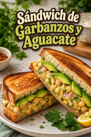 Sándwich de Ensalada de Garbanzos Machacados con Aguacate