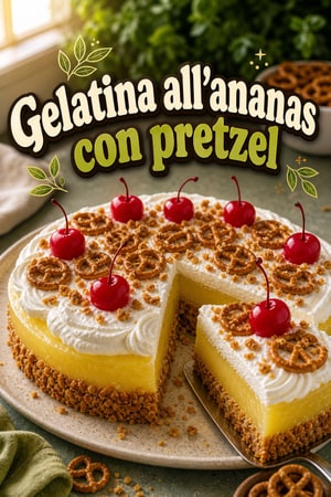 Insalata di gelatina con pretzel, ananas e crema leggera