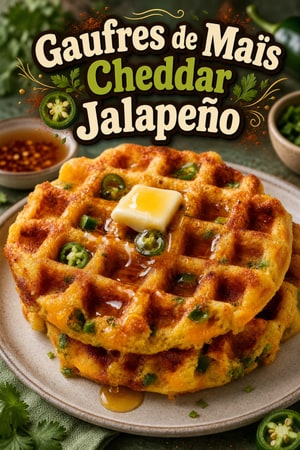 Gaufres de Pain de Maïs au Cheddar et Jalapeño Épicées