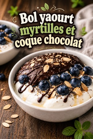 Bol petit-déjeuner yaourt myrtille coque chocolat magique