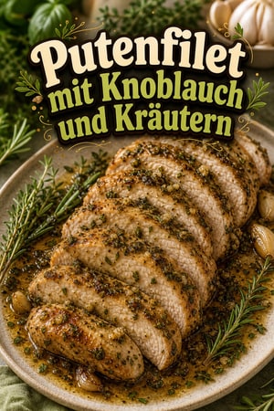 Saftiges Knoblauch-Kräuter Puteninnenfilet aus dem Ofen