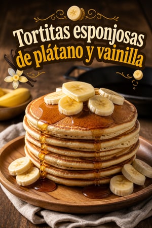 Tortitas esponjosas de plátano, vainilla y buttermilk