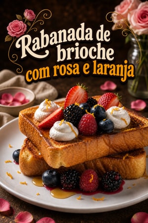 Rabanada de brioche perfumada com rosas, laranja e baunilha