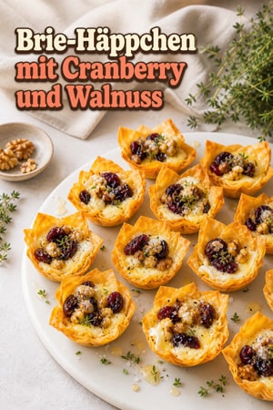 Cranberry-Walnuss-Brie-Häppchen mit Honigdrizzle