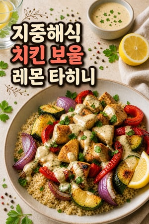 레몬 타히니 소스를 곁들인 지중해식 치킨 보울 레시피