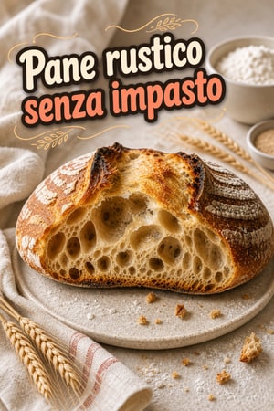Pane rustico artigianale 3 ingredienti senza impasto