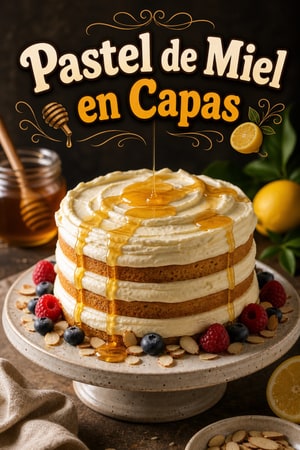 Pastel de miel en capas con crema mascarpone y limón