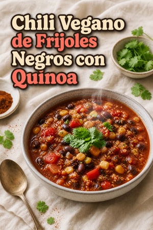 Chili Vegano de Frijoles Negros con Quinoa
