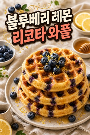 블루베리 레몬 리코타 와플과 허니 글레이즈 - 입안에서 녹는 폭신한 브런치