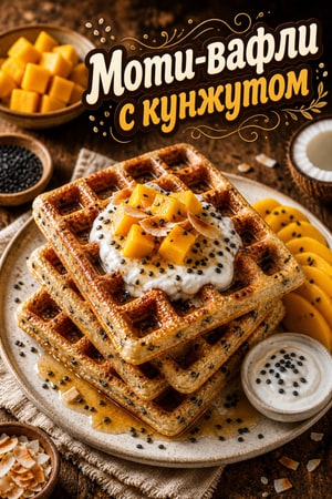 Хрустящие кокосовые моти-вафли с обжаренным черным кунжутом