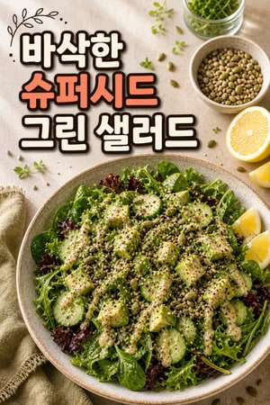 레몬 타히니 드레싱을 곁들인 바삭한 슈퍼시드 그린 샐러드